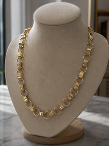 9ct Yellow Gold Engraved & Plain Belcher Chain Necklace – Solid Gold