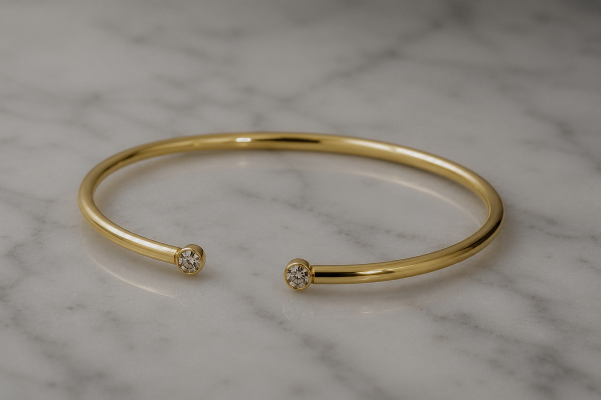 18ct Yellow Gold 0.16ct Diamond Open Bangle Bracelet