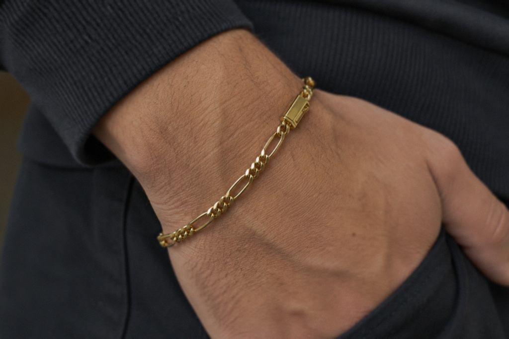 Men’s Yellow Gold-Plated Sterling Silver Figaro Bracelet