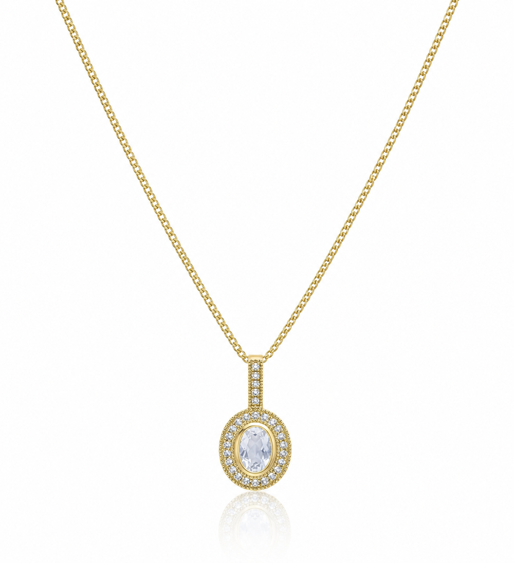 9ct Yellow Gold Blue Moonstone & White Topaz Necklace