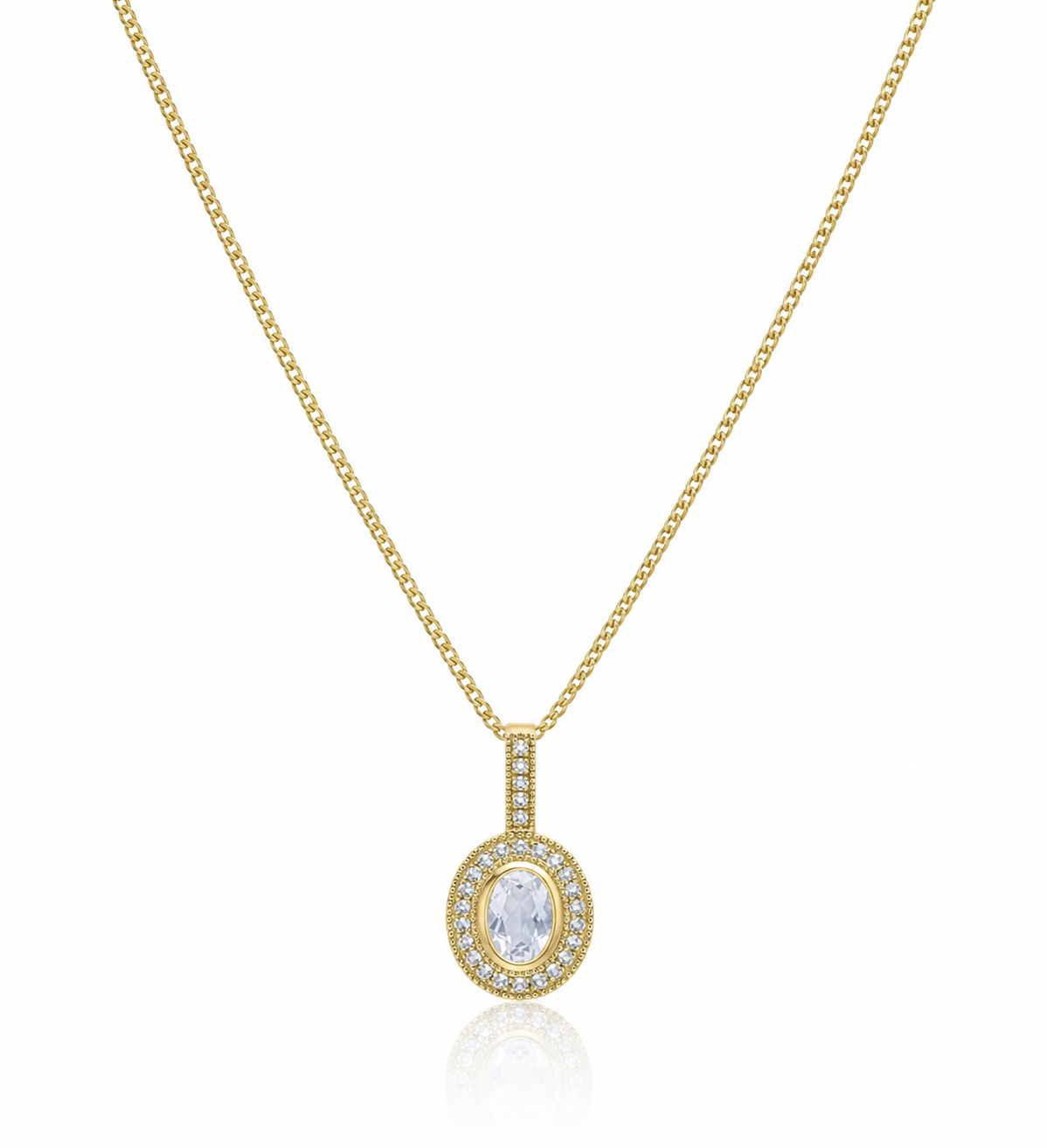 9ct Yellow Gold Blue Moonstone & White Topaz Necklace