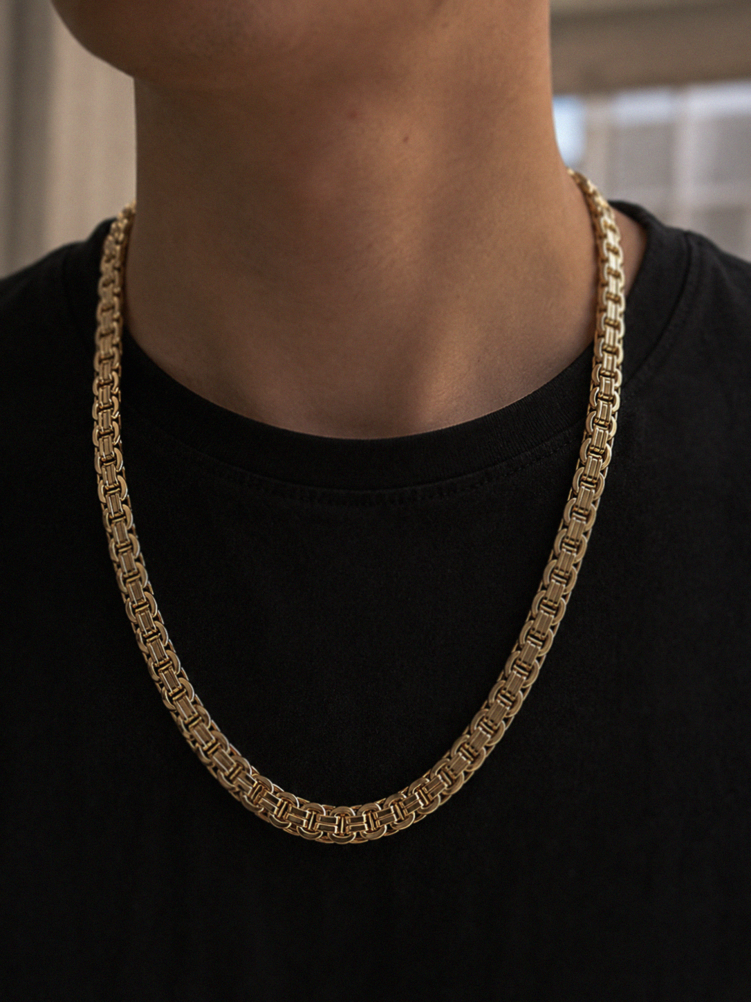 9ct Yellow Gold Flat Byzantine Chain Necklace – 22”