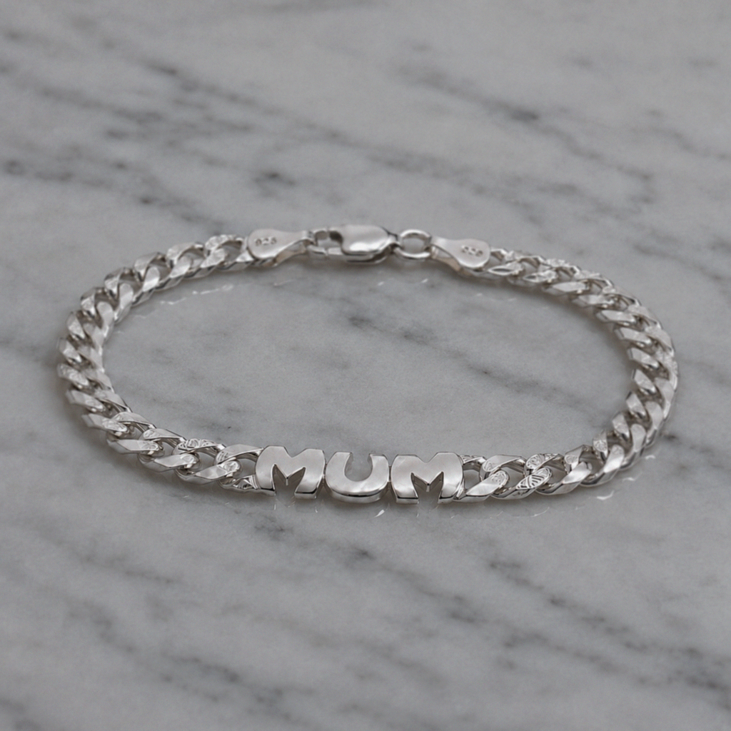 Silver Engraved MUM Curb Bracelet