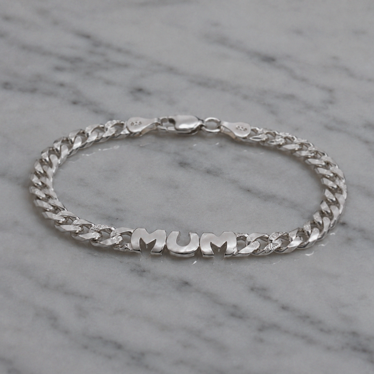Silver Engraved MUM Curb Bracelet