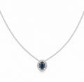 Blue Sapphire & Diamond Cluster Pendant in 9ct White Gold