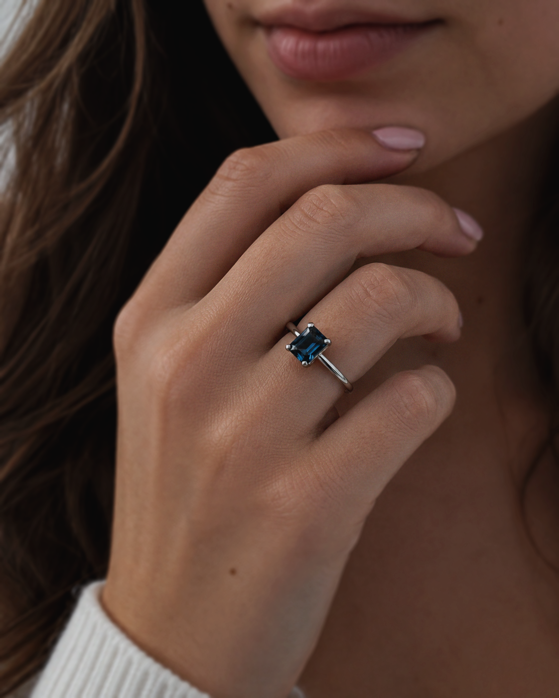 9ct White Gold Rectangle London Blue Topaz Ring