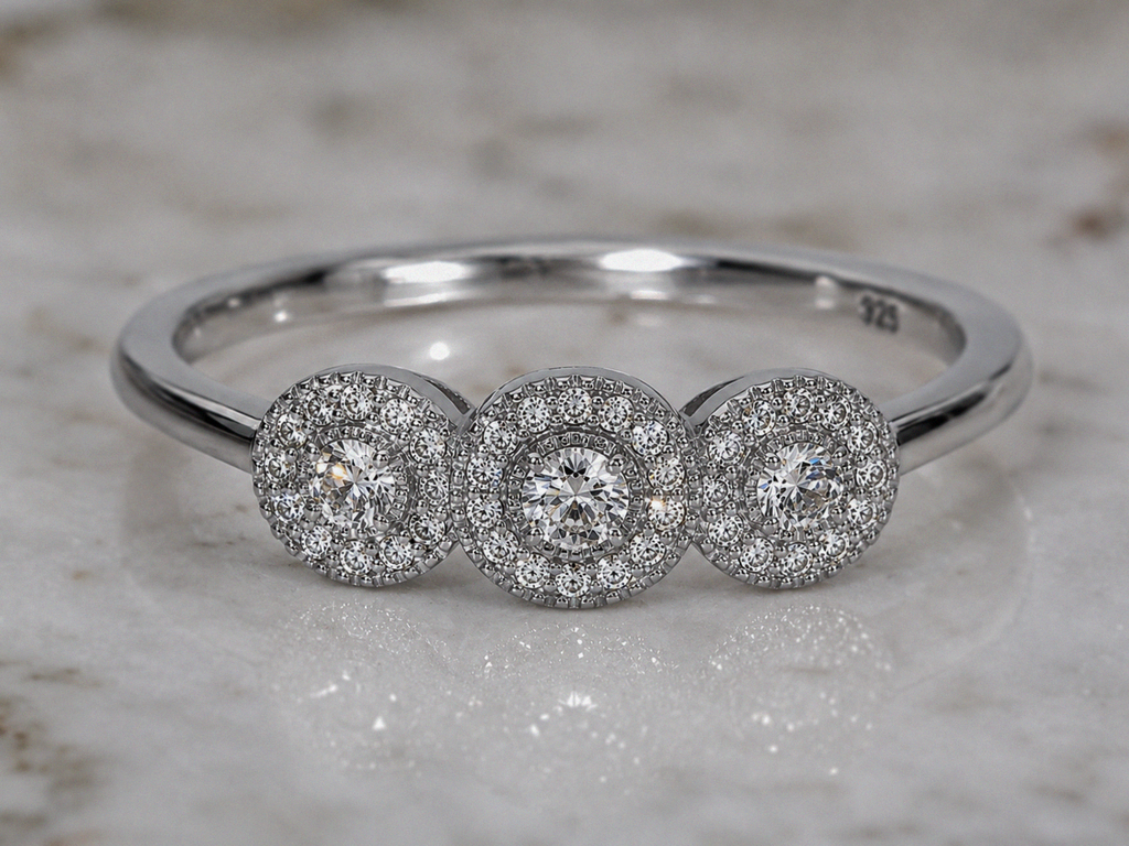 Sterling Silver Cubic Zirconia Triple Halo Ring