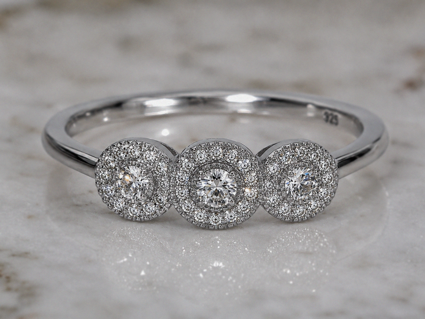 Sterling Silver Cubic Zirconia Triple Halo Ring