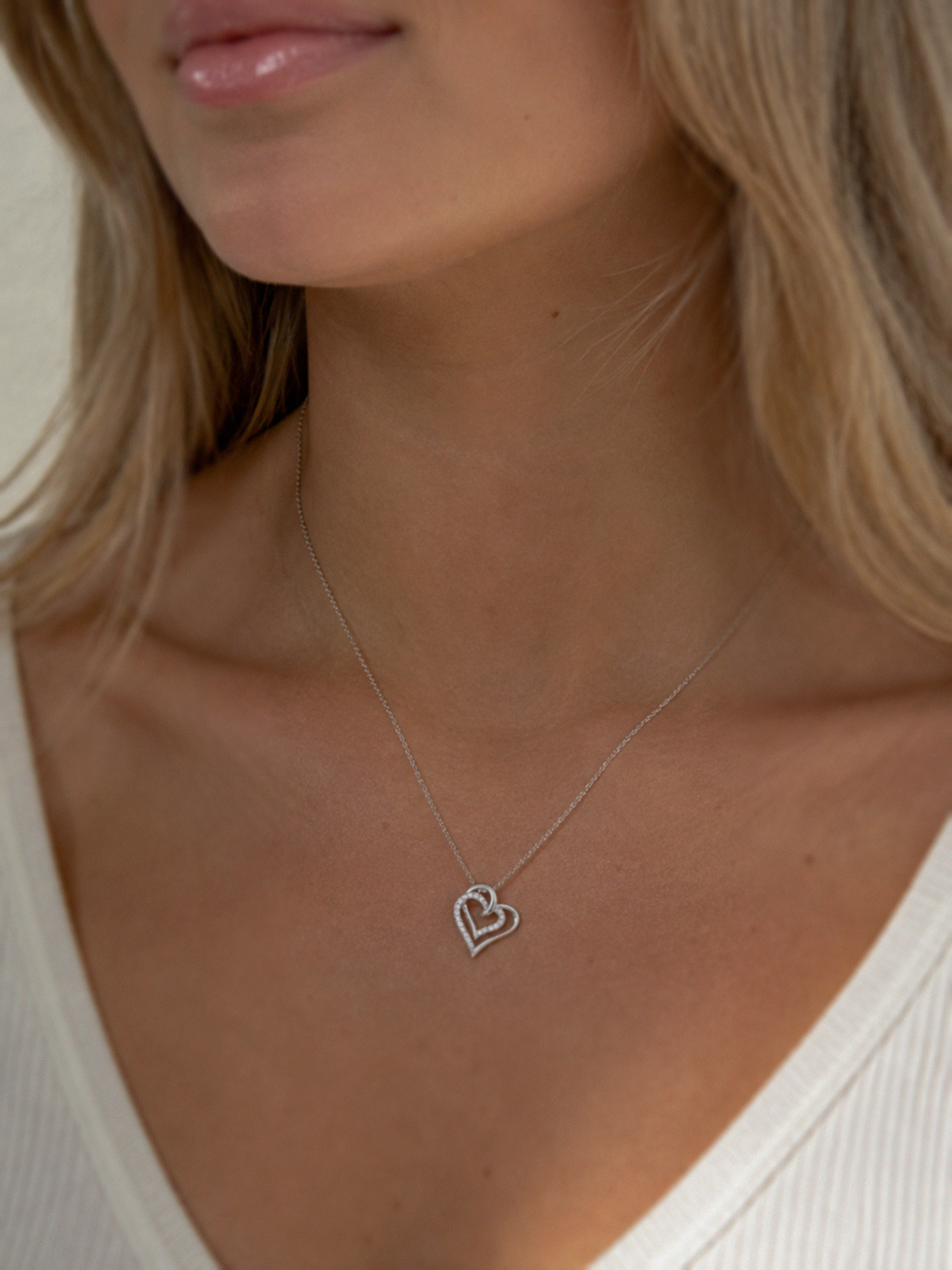 Diamonfire Sterling Silver Zirconia Interlocking Hearts Necklace