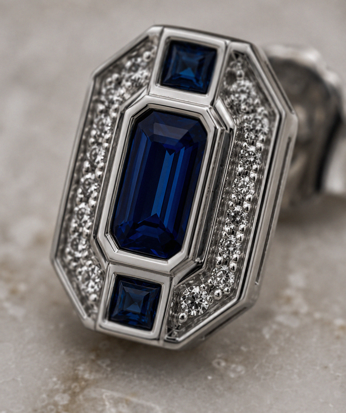 9ct White Gold Sapphire & Diamond Channel Stud Earrings