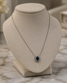 Blue Sapphire & Diamond Cluster Pendant in 9ct White Gold