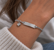 Sterling Silver Heart Charm ID Bracelet 17cm