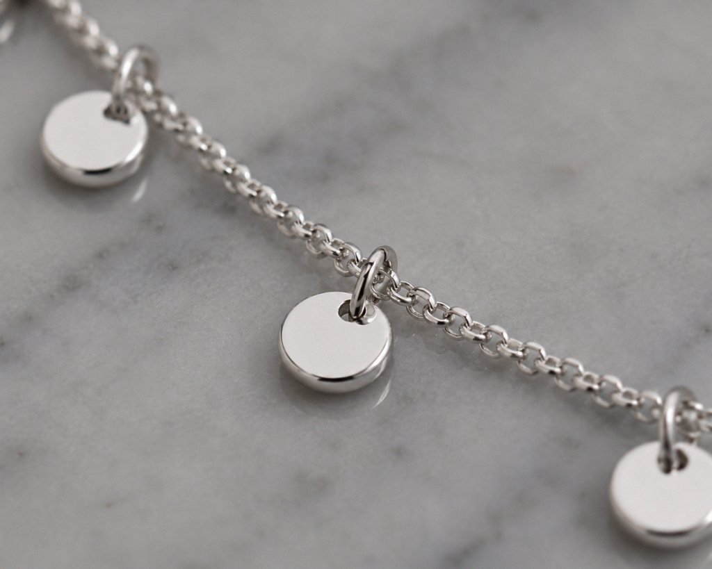 Sterling Silver Mini Disc Anklet 23–25cm