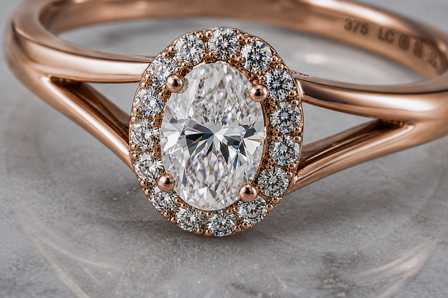 9ct Rose Gold 0.47ct Oval Halo Diamond Engagement Ring