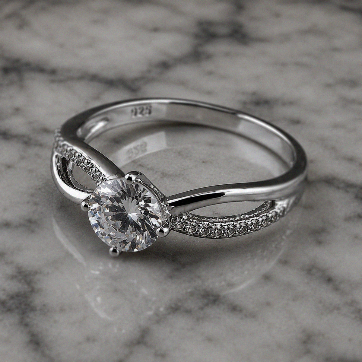 Sterling Silver Cubic Zirconia Crossover Solitaire Ring