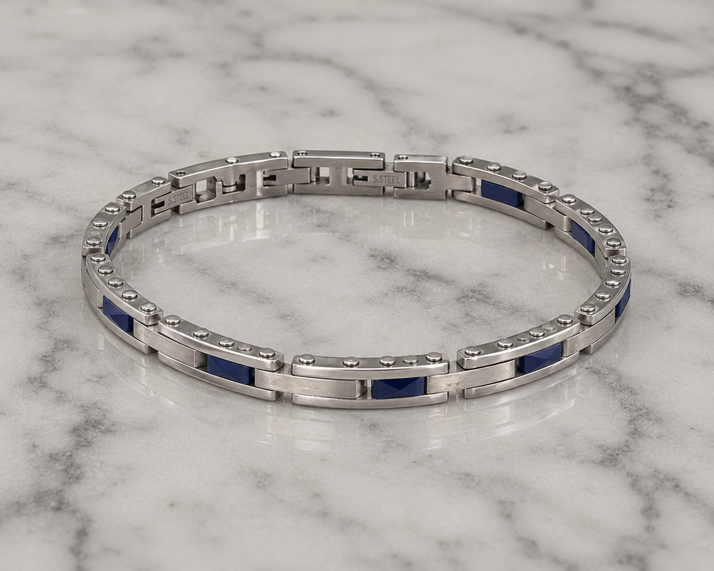 Fred Bennett Stainless Steel & Blue Ceramic Link Bracelet