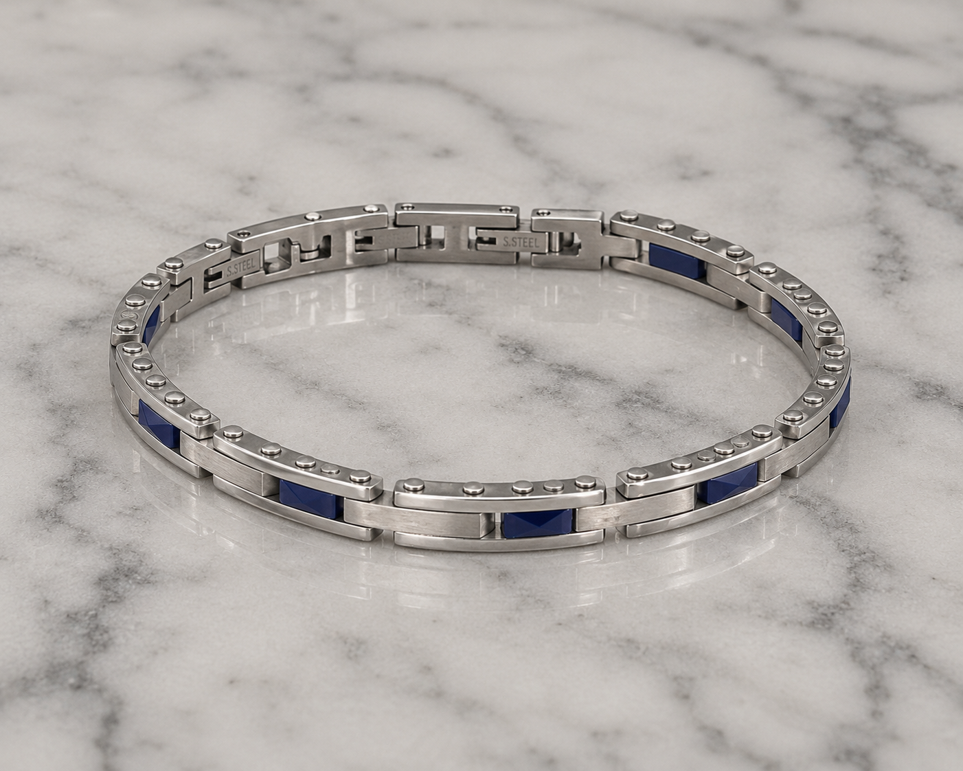 Fred Bennett Stainless Steel & Blue Ceramic Link Bracelet