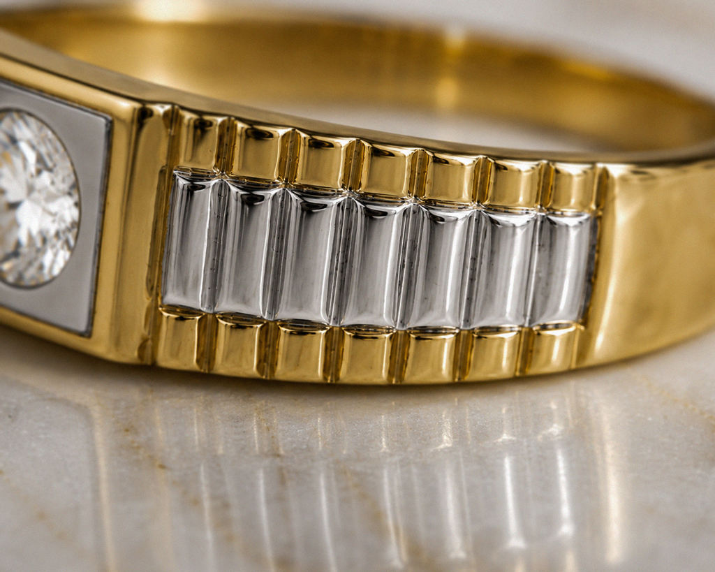 9ct Yellow Gold Brickwork CZ Men’s Ring