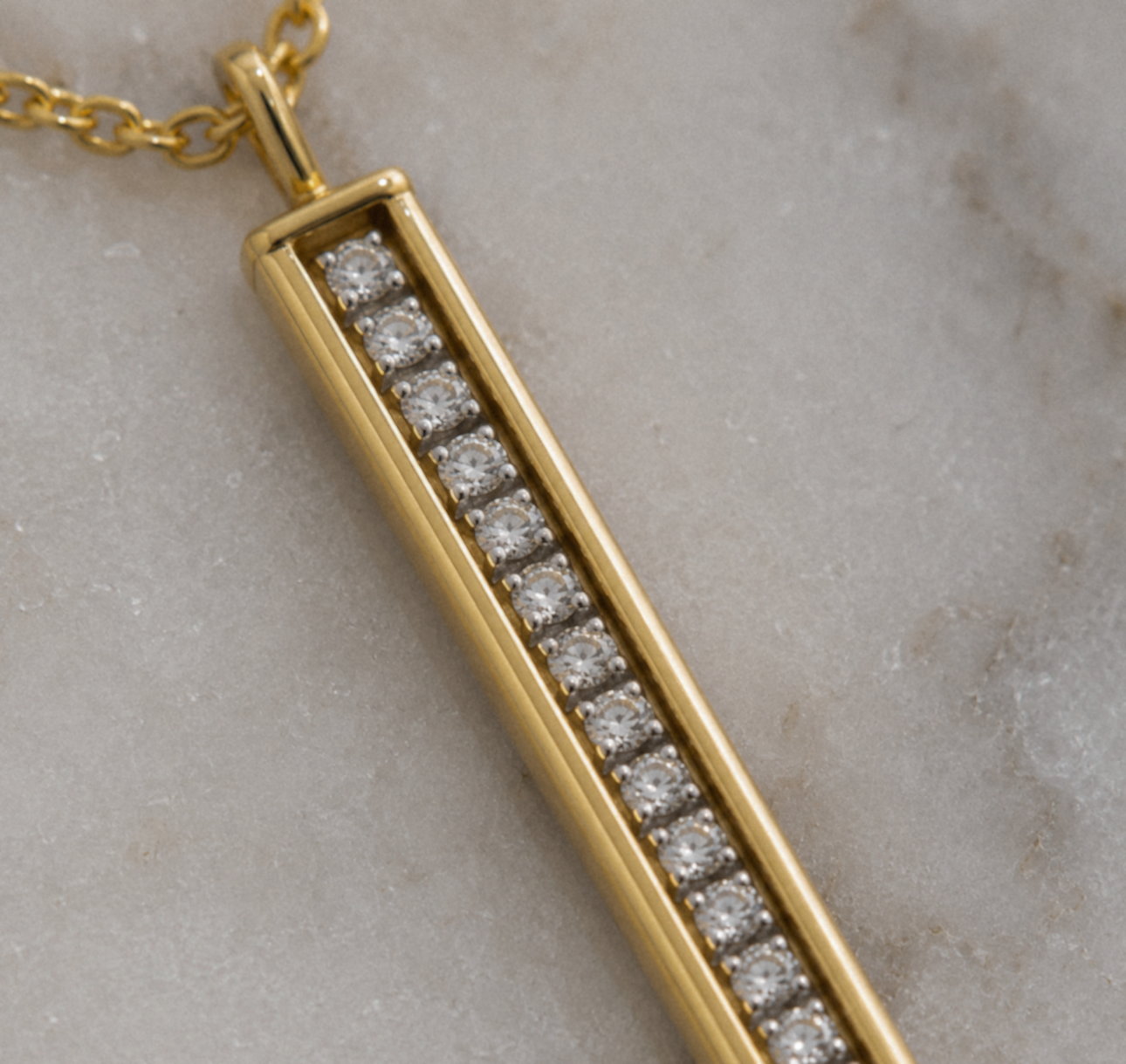 9ct Yellow Gold Glitter Bar Pendant Necklace