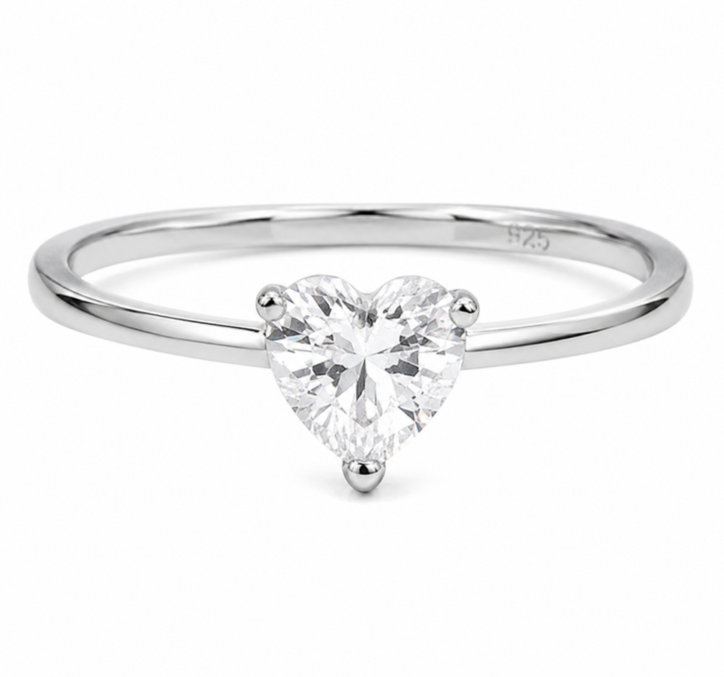 Sterling Silver Cubic Zirconia Solitaire Heart Ring