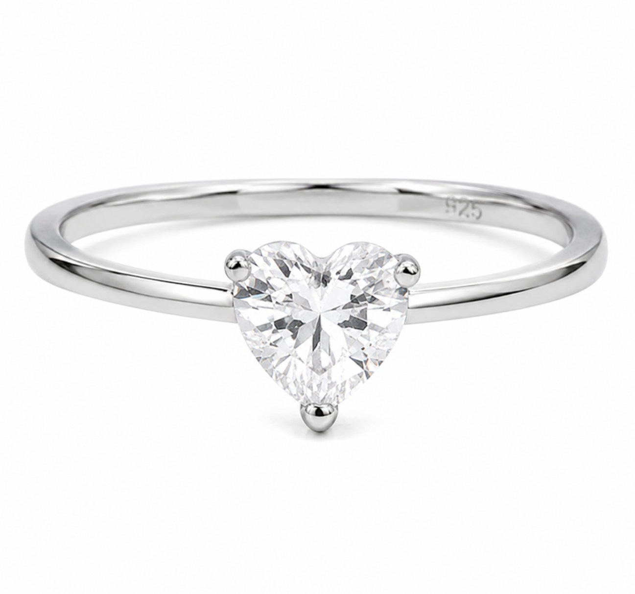 Sterling Silver Cubic Zirconia Solitaire Heart Ring