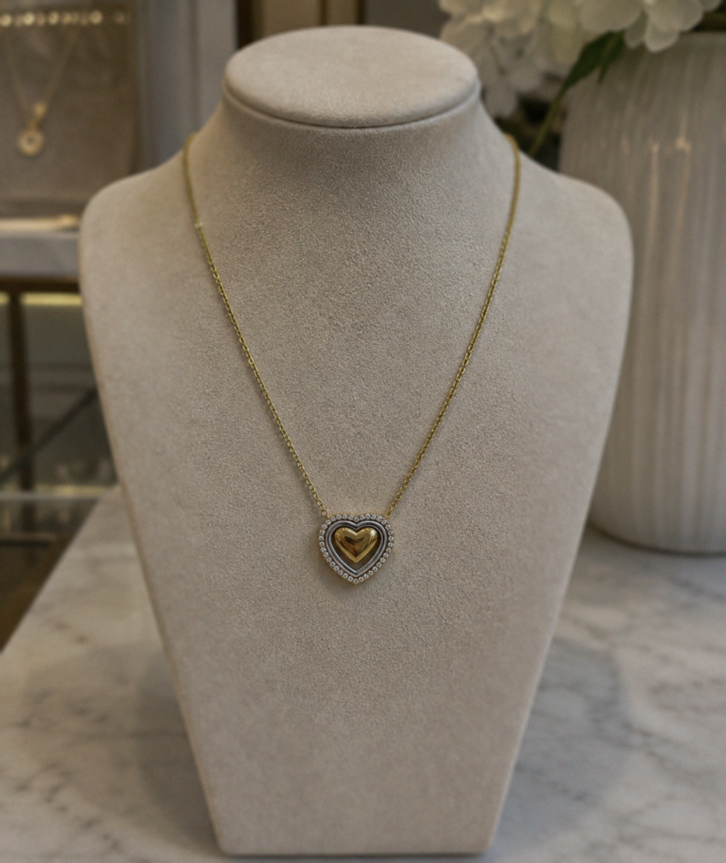 9ct Two-Tone Gold Cubic Zirconia Triple Heart Necklace 16–17 Inch