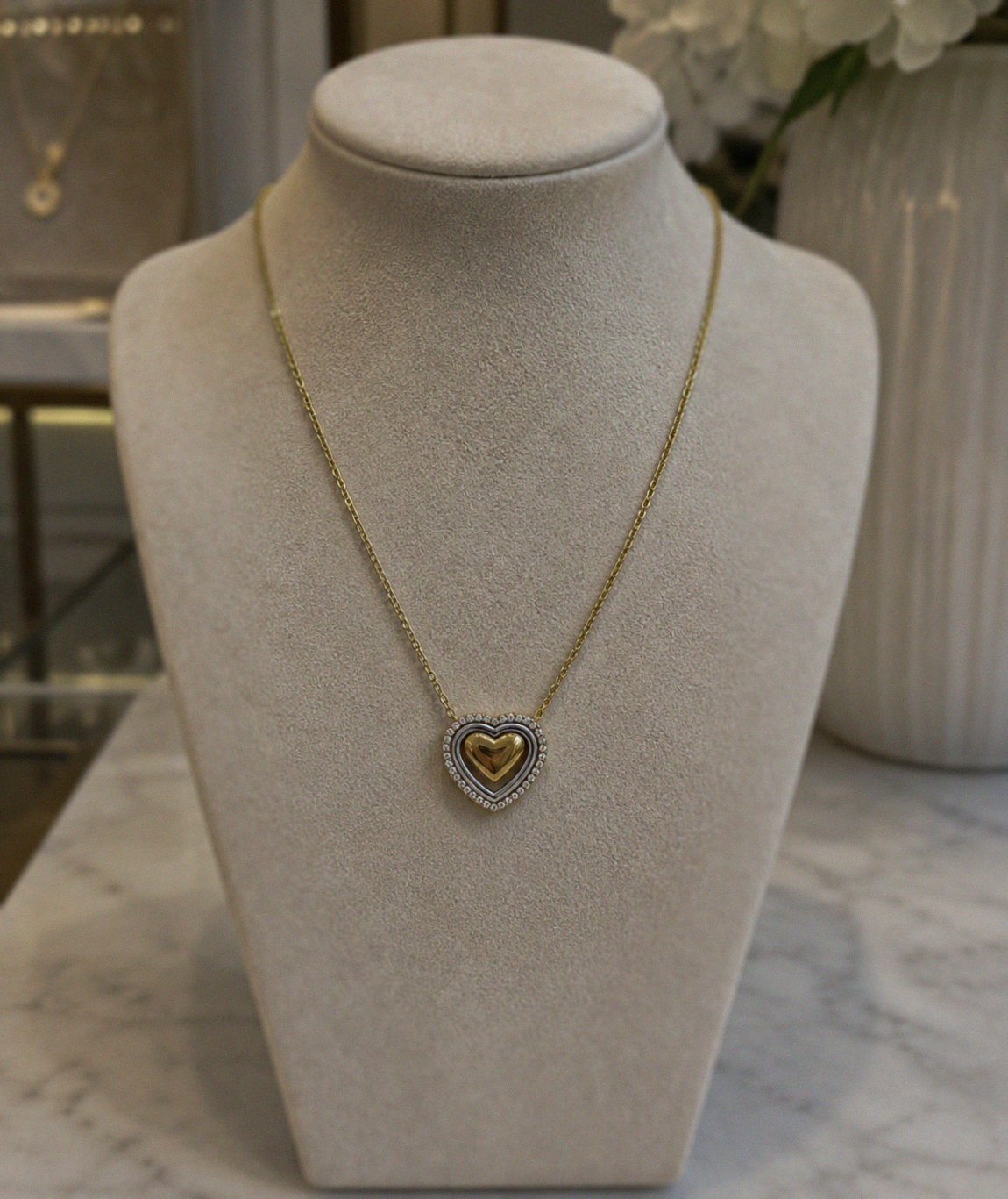9ct Two-Tone Gold Cubic Zirconia Triple Heart Necklace 16–17 Inch