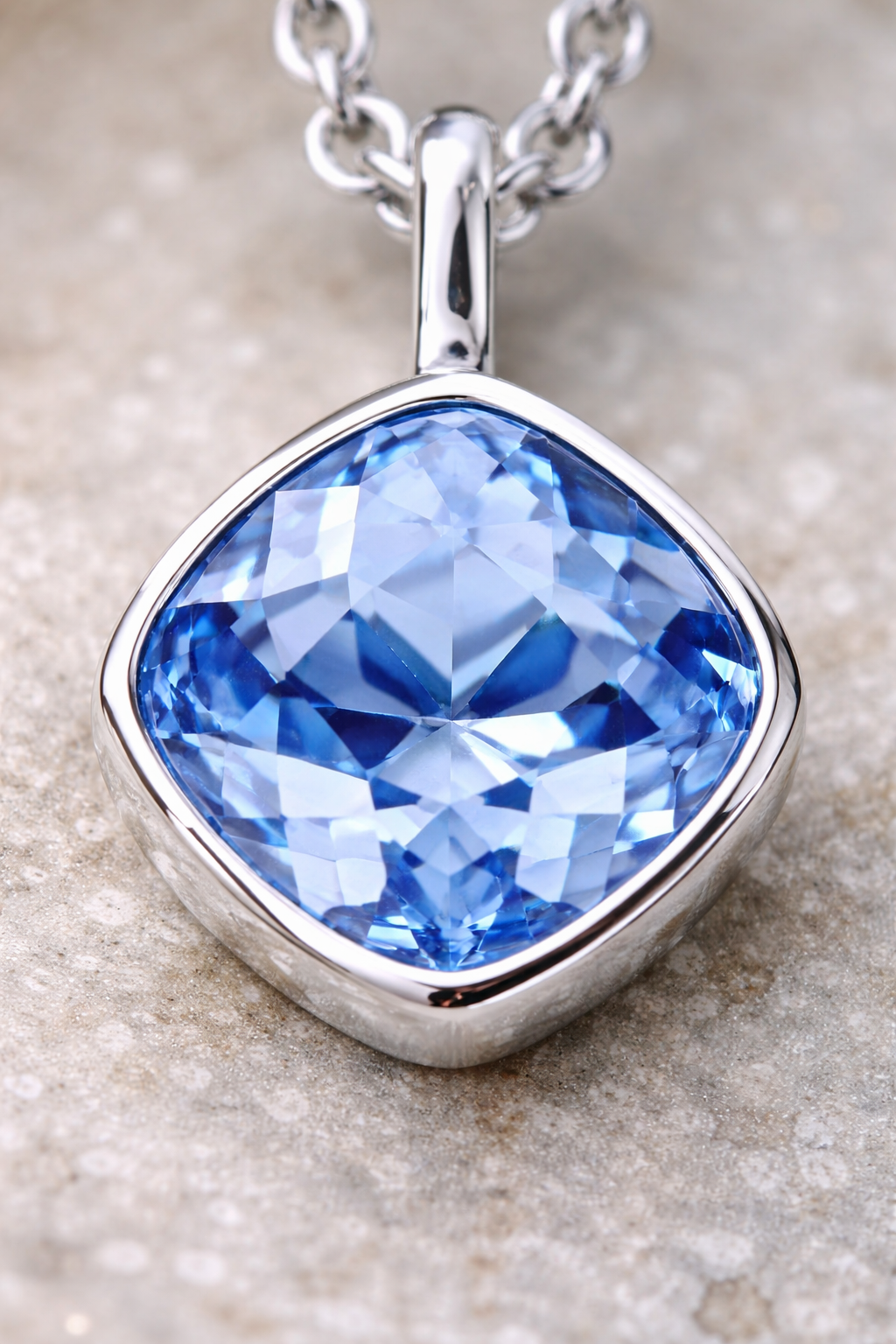 Sterling Silver Cushion Cut Sapphire Crystal Necklace - 51cm
