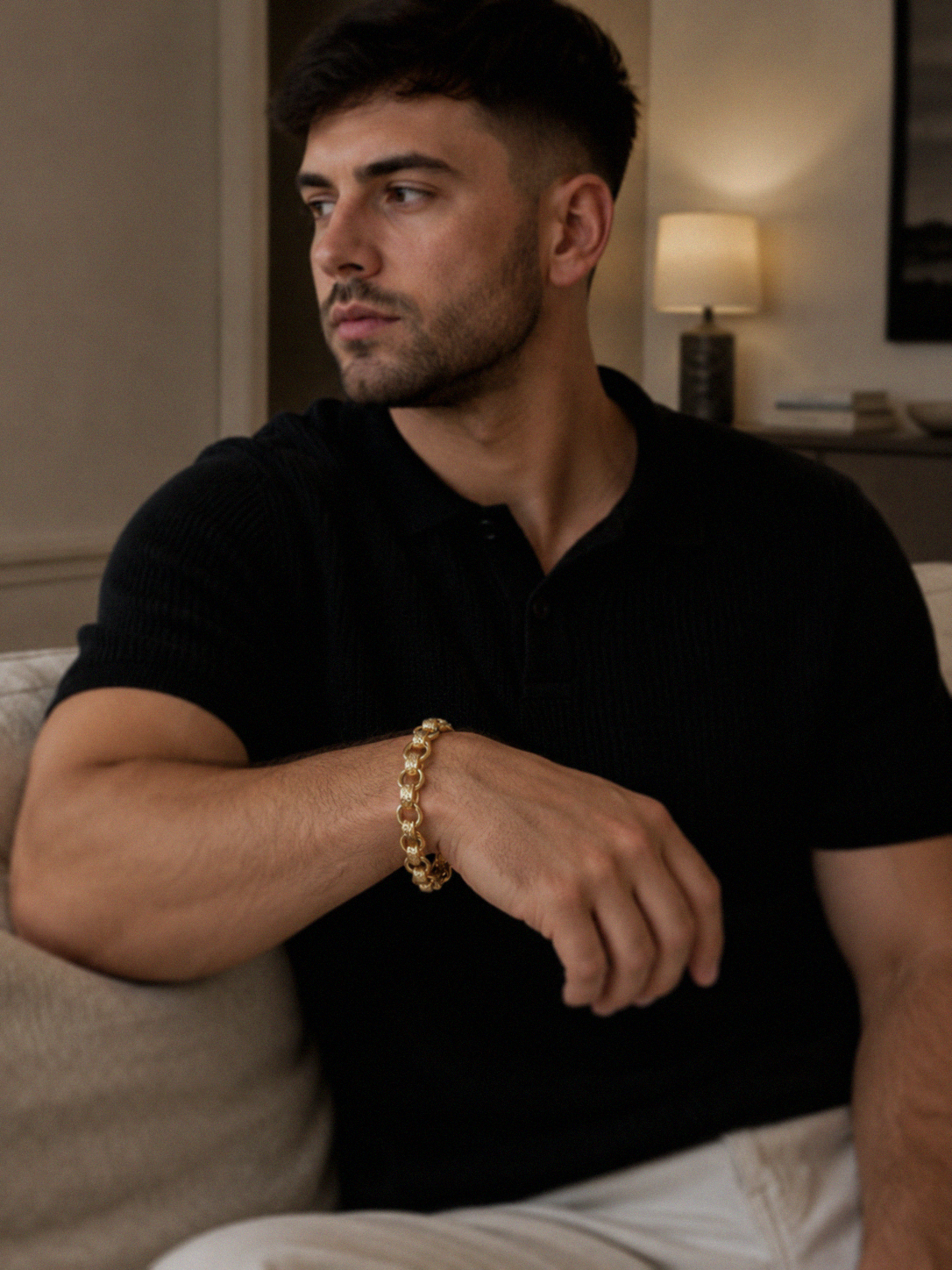 9ct Yellow Gold Engraved & Plain Belcher Bracelet