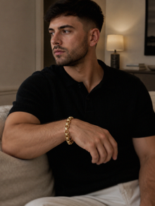 9ct Yellow Gold Engraved & Plain Belcher Bracelet