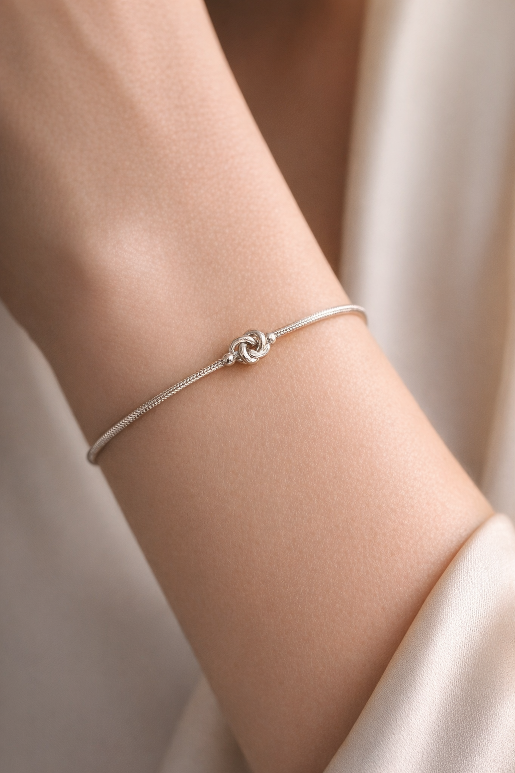 Love Knot Snake Chain Bracelet – Sterling Silver