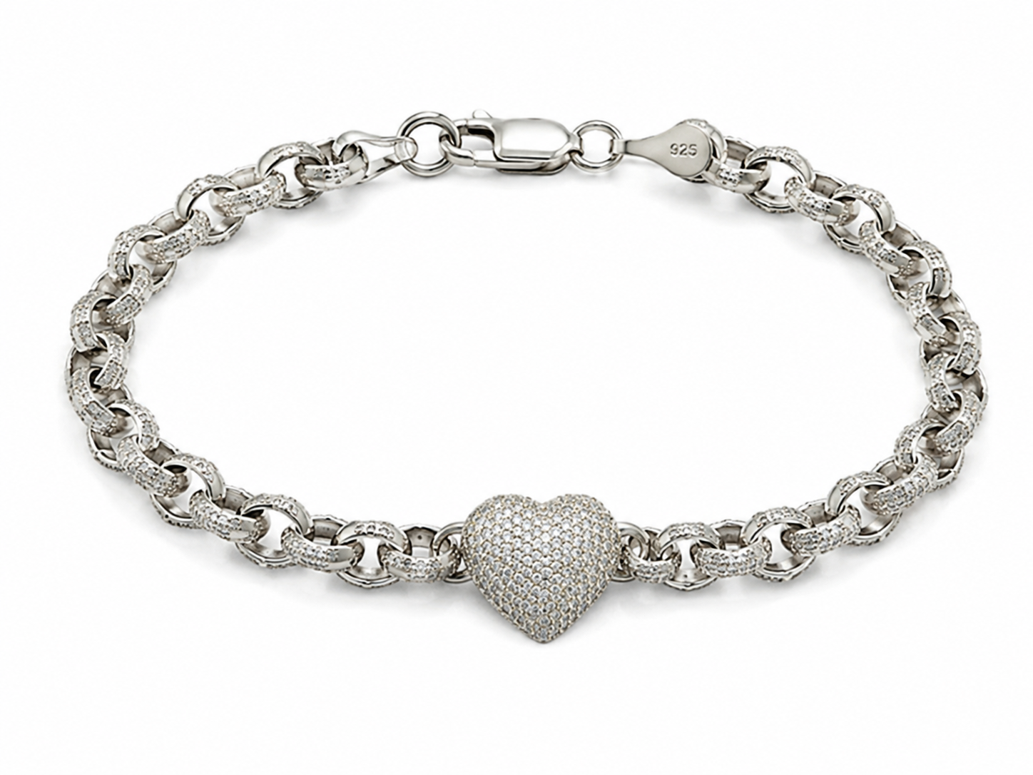Children’s Sterling Silver Cubic Zirconia Heart Belcher Bracelet
