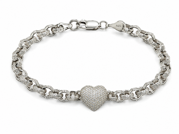Children’s Sterling Silver Cubic Zirconia Heart Belcher Bracelet