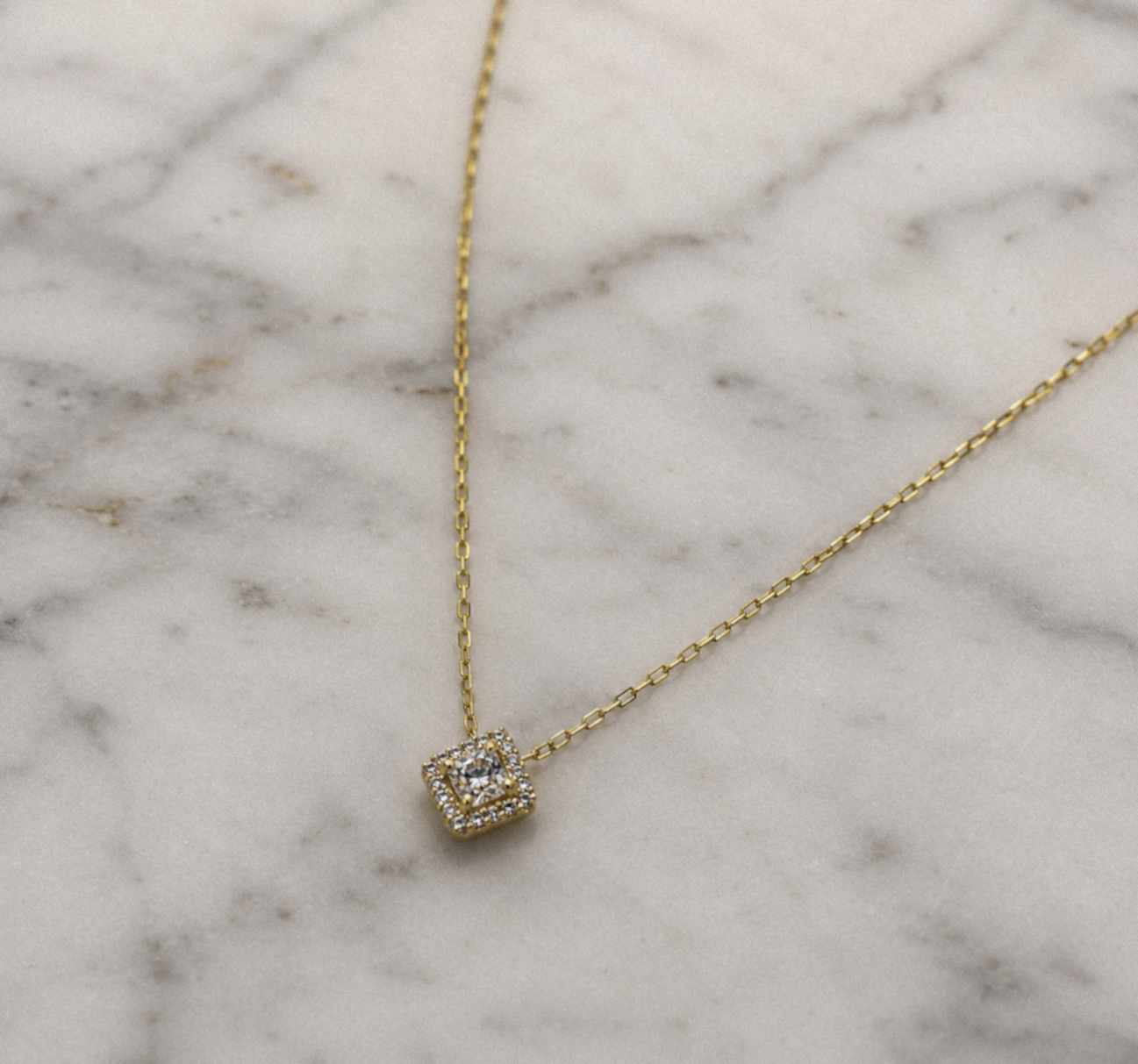9ct Yellow Gold Cubic Zirconia Mini Square Necklace