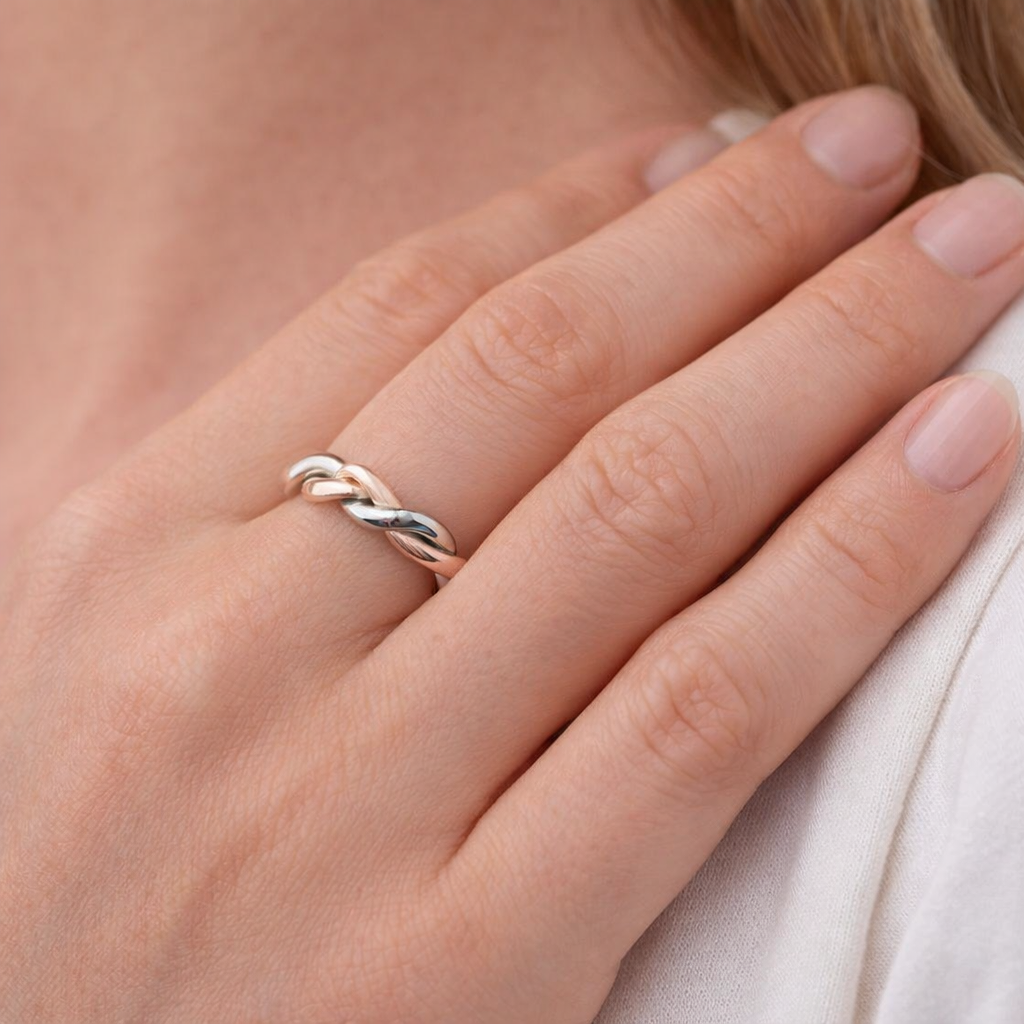Mixed Twist Ring in Sterling Silver & Rose Gold Plating