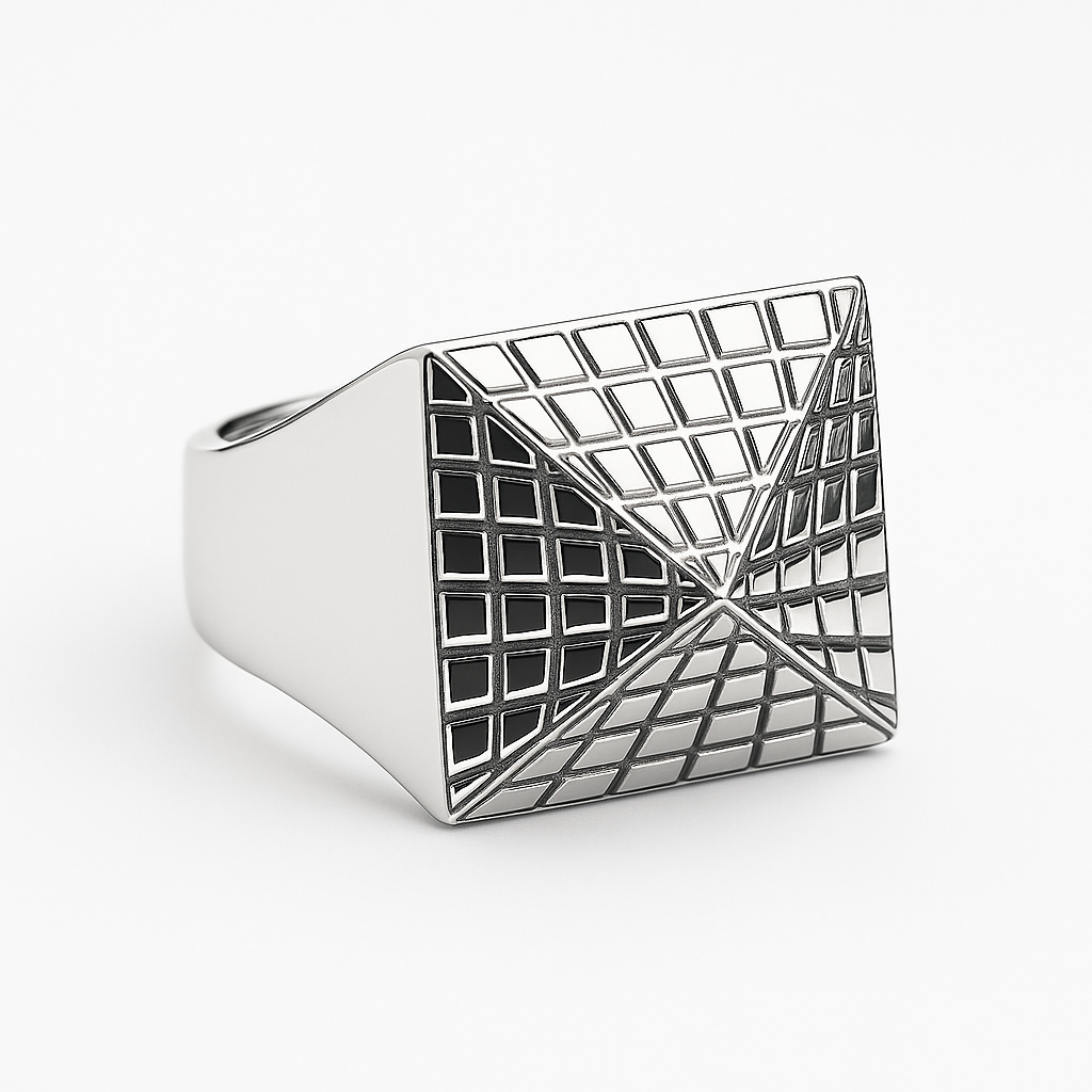 925 Sterling Silver Geometric Pyramid Signet Ring — Heavyweight Men’s Statement Piece - PRE ORDER
