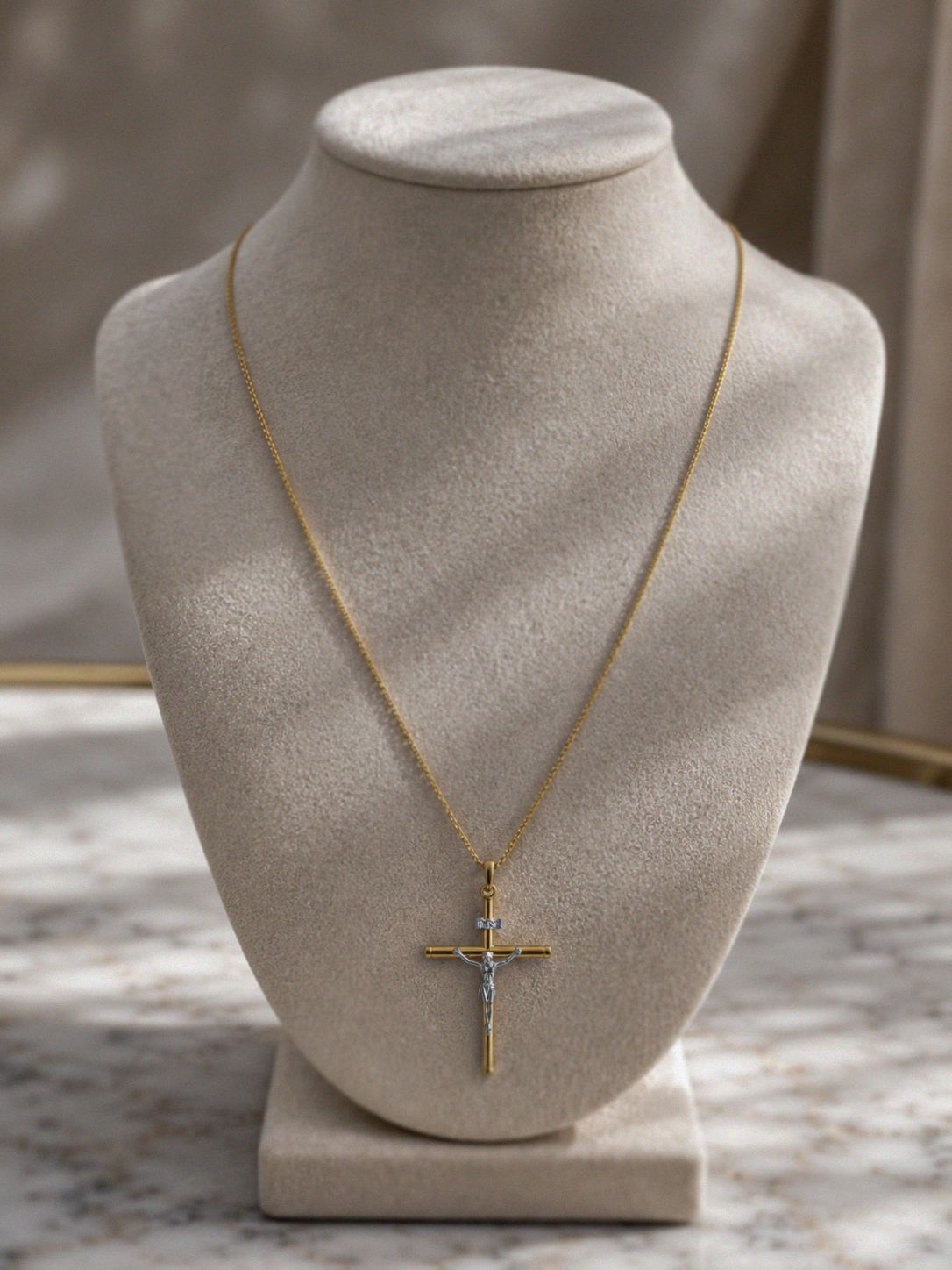 9ct Two-Tone Gold Crucifix Necklace 20 inch