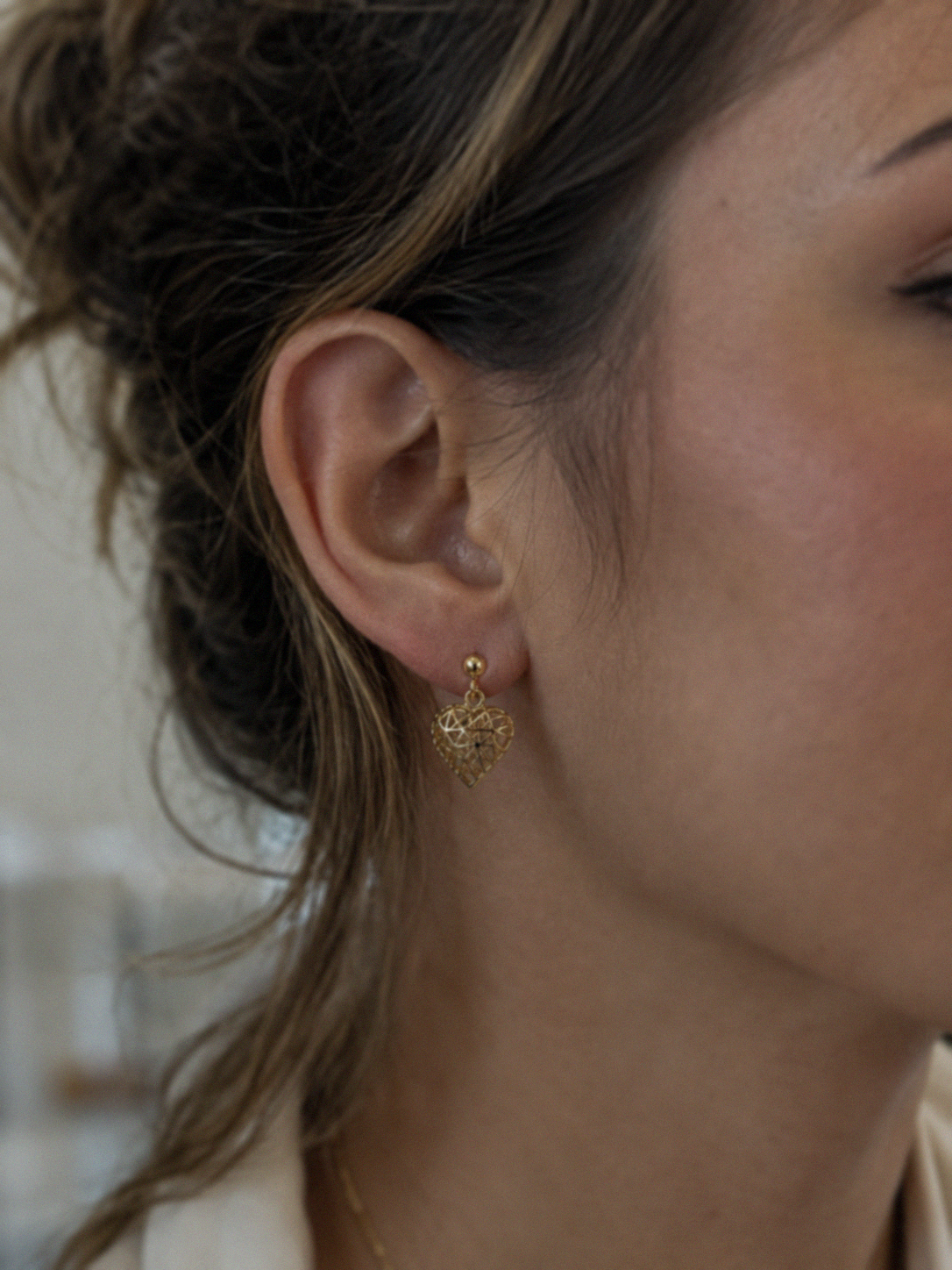 9ct Gold Caged Heart Drop Earrings