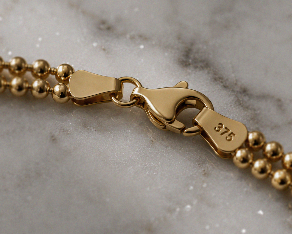 9ct Yellow Gold ID Bar Double Bead Chain Bracelet