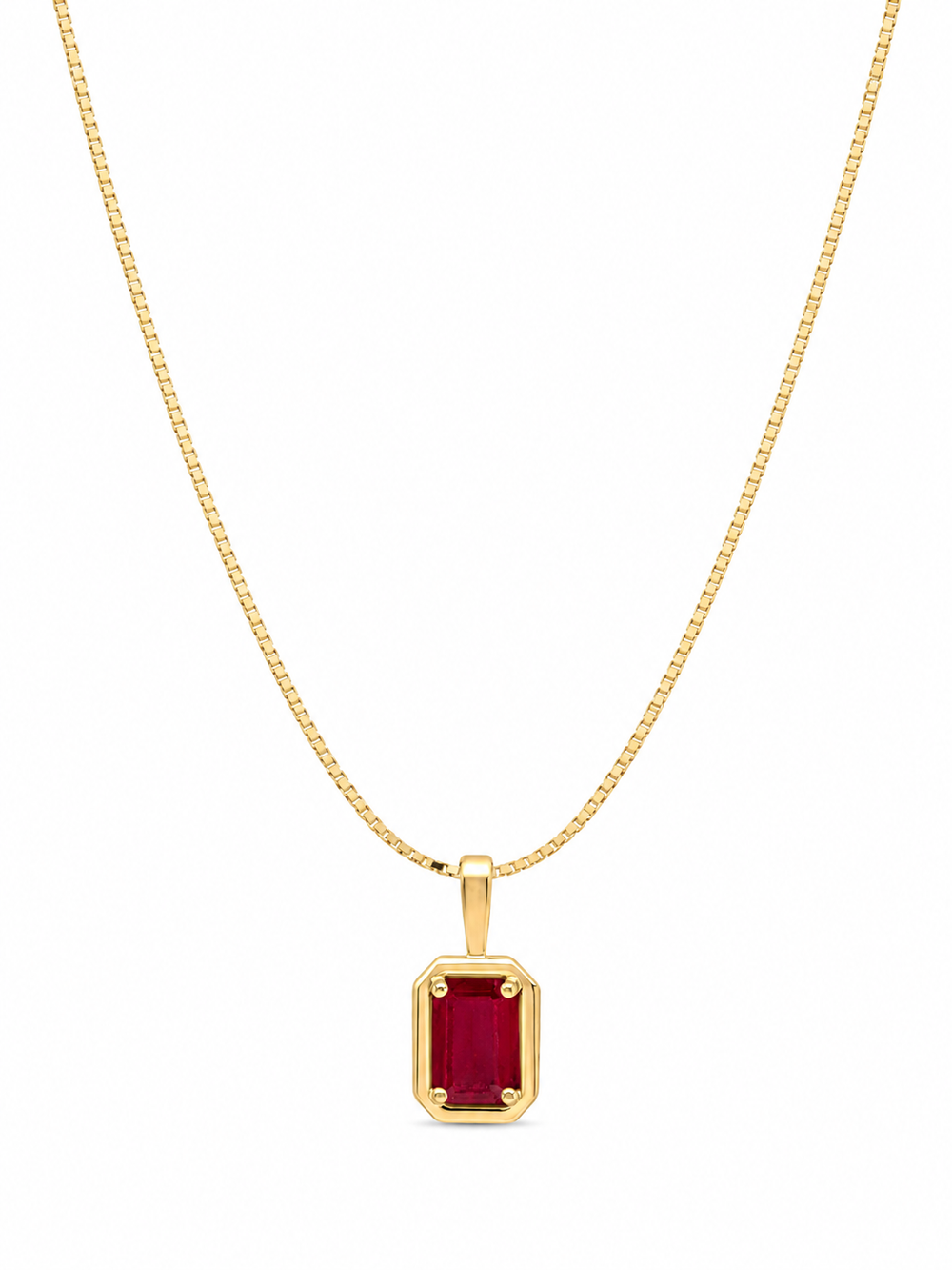 Chunky Border Ruby Pendant with Chain in 9ct Yellow Gold