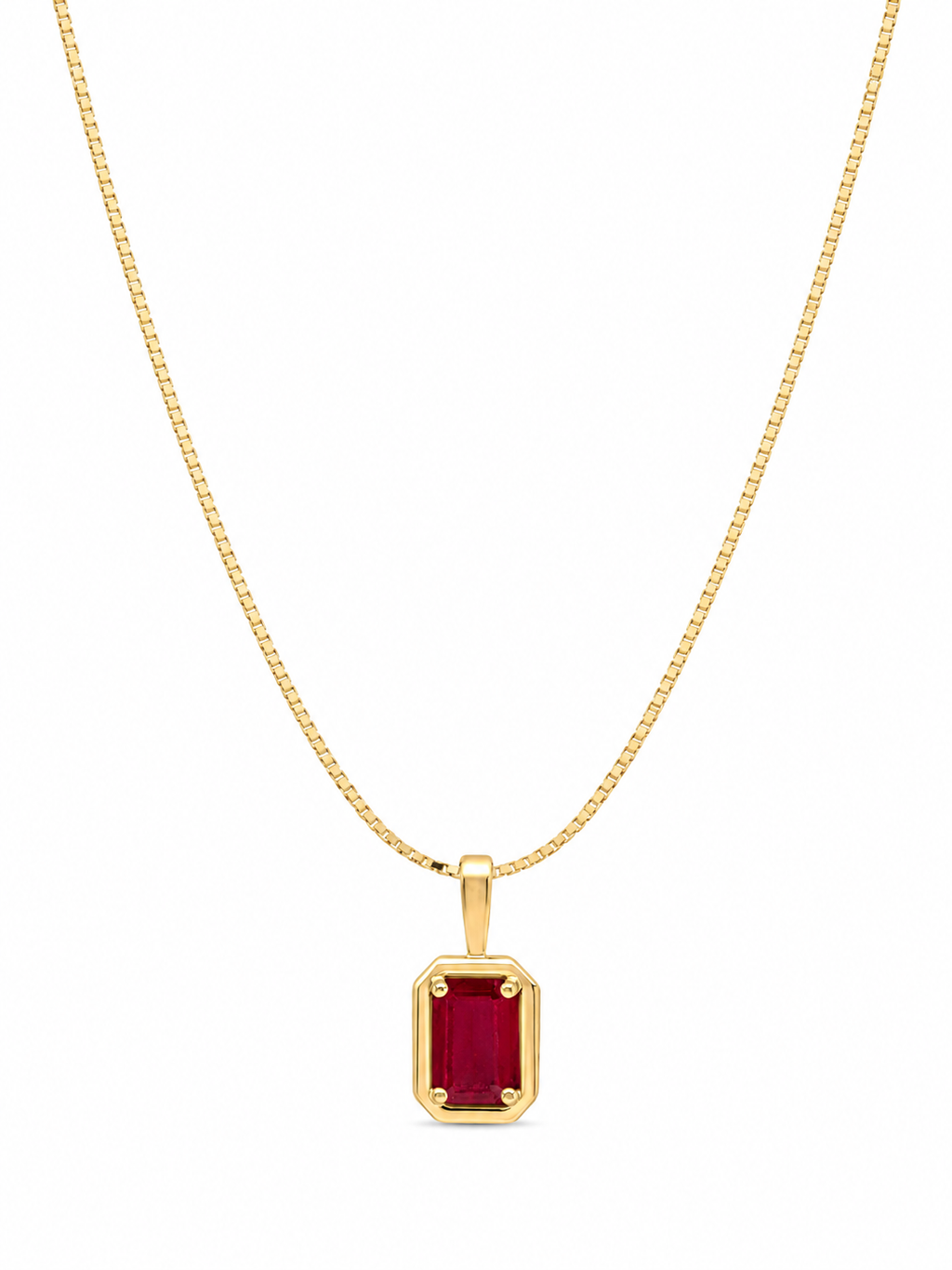Chunky Border Ruby Pendant with Chain in 9ct Yellow Gold