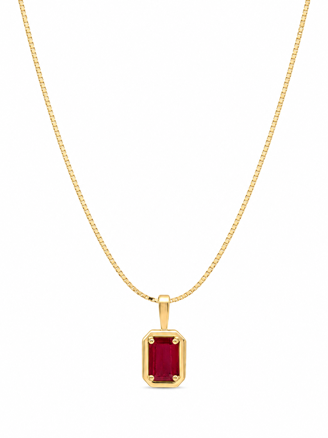 Chunky Border Ruby Pendant with Chain in 9ct Yellow Gold