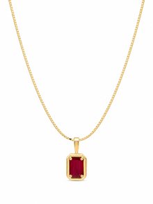 Chunky Border Ruby Pendant with Chain in 9ct Yellow Gold