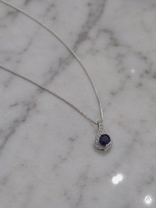 Blue Sapphire & Diamond Swirl Necklace set - 9ct White Gold