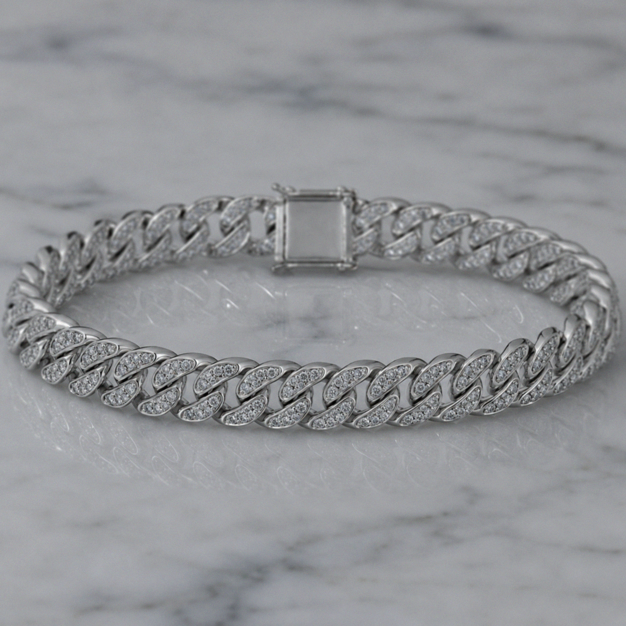 Men's Sterling Silver Rhodium Plated Cubic Zirconia Curb Bracelet 8.5"