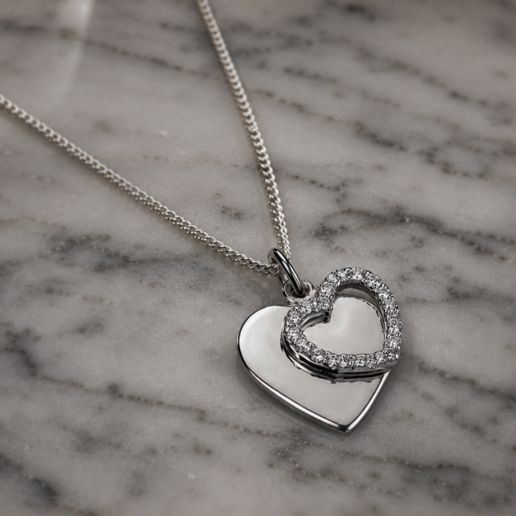 Beginnings Sterling Silver Cubic Zirconia Double Heart Pendant with 41–46cm Chain