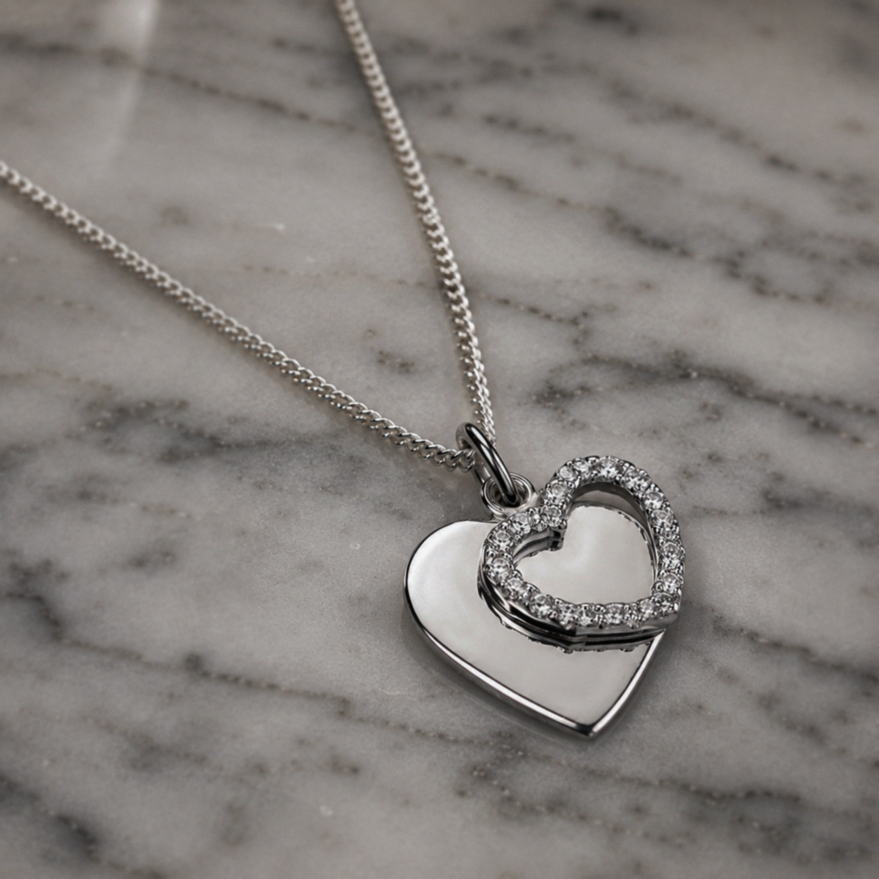 Beginnings Sterling Silver Cubic Zirconia Double Heart Pendant with 41–46cm Chain