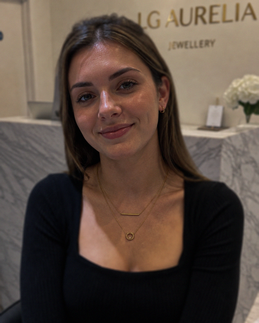 9ct Yellow Gold Bar and Circle Layered Necklace 17.5 Inch