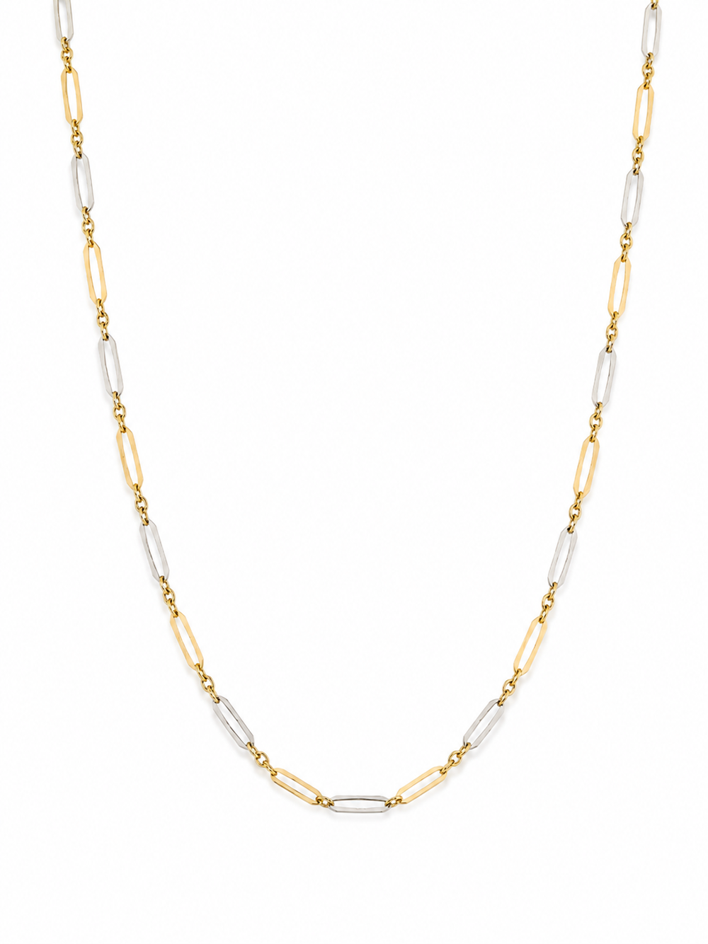 Elongated Link Chain Necklace in 9ct Yellow & White Gold