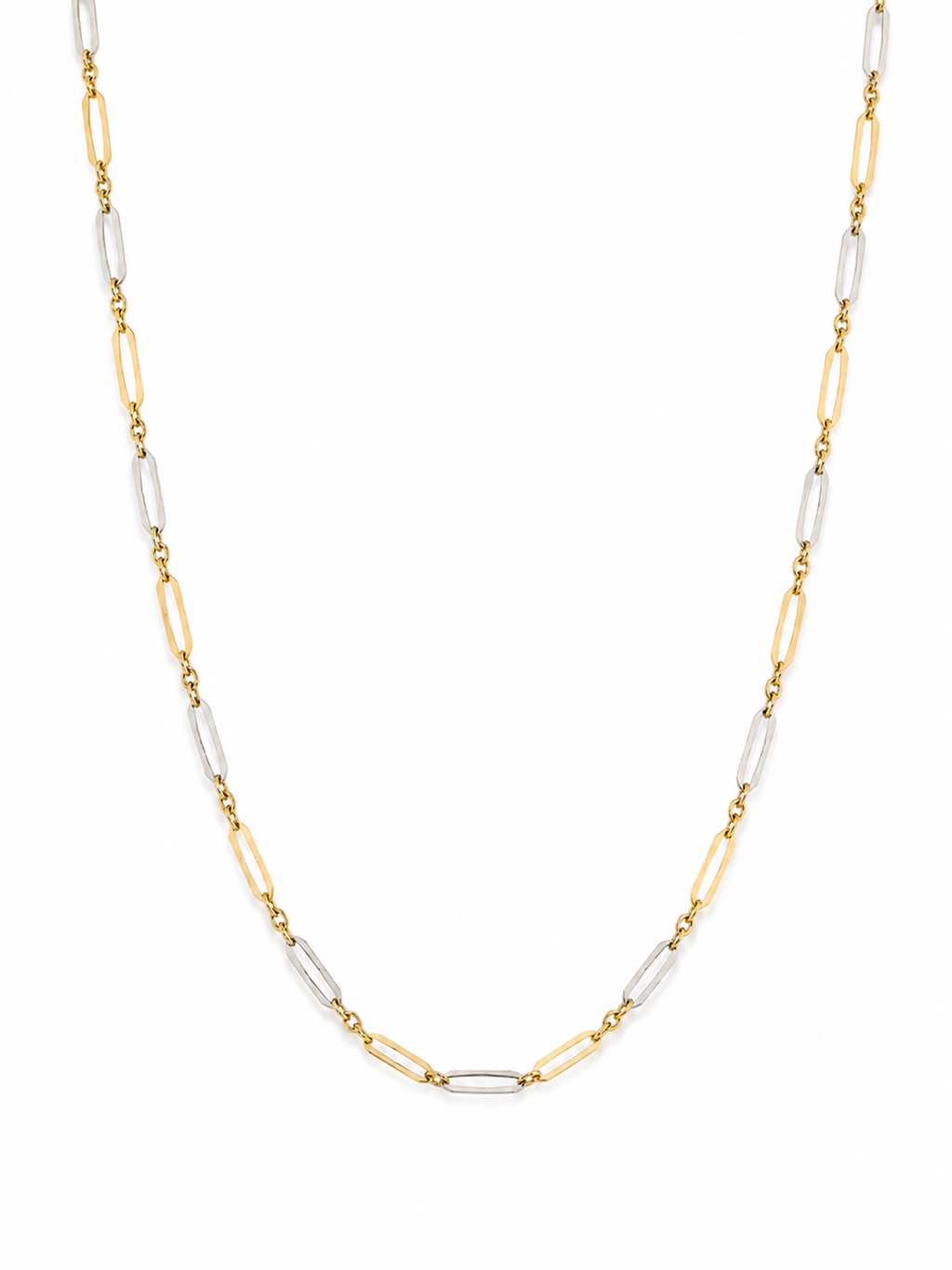 Elongated Link Chain Necklace in 9ct Yellow & White Gold